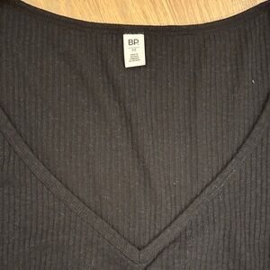 BP Black V-Neck Cotton Blend Ribbed Long Sleeve Tshirt Medium
